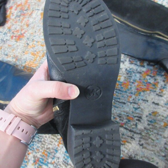 Michael Kors Leather Knee High Riding Tall Boots Women 7.5 Black Low Heels 1034 - Picture 13 of 15